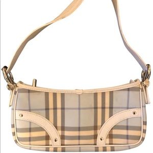 Small baby blue and white plaid shoulder bag